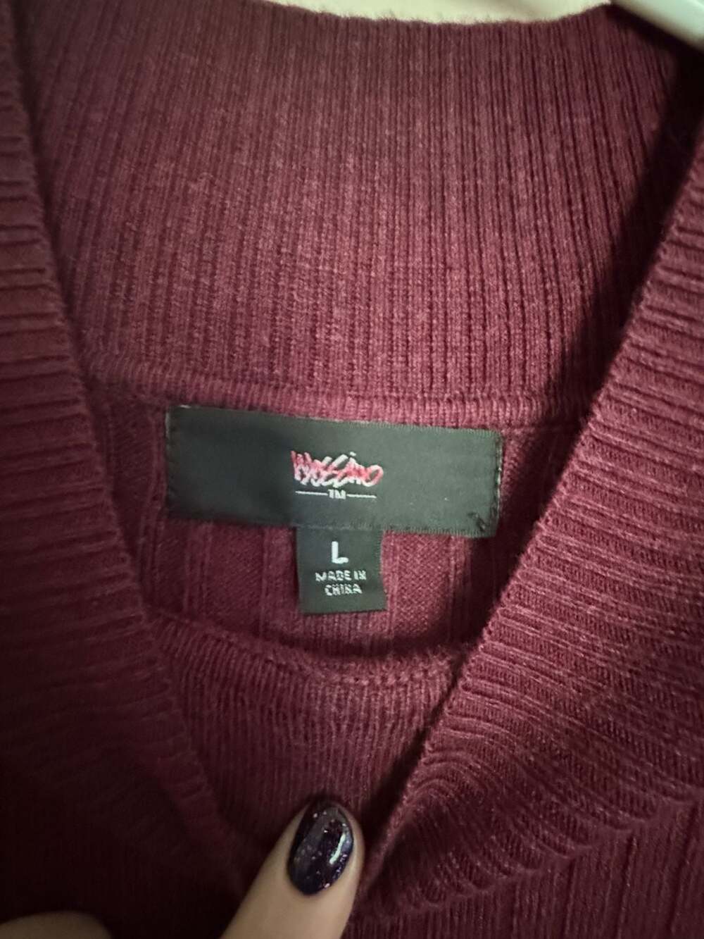 Mossimo Mock Neck Ribbed Sweater Size L Burgundy Long Sleeve - Picture 3 of 5